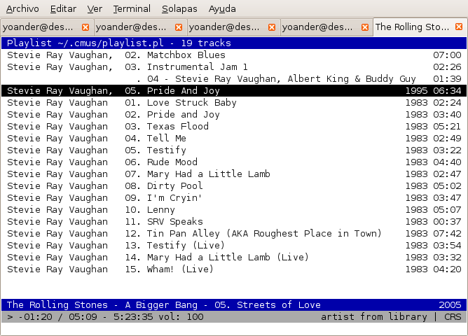 cmus vista lista de reproducción