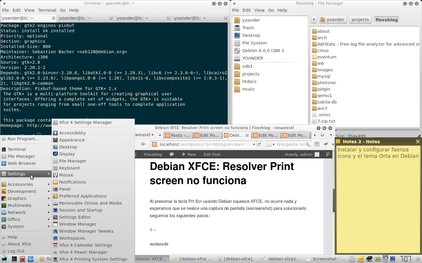 Debian XFCE Destop iconos Faenza y tema Orta